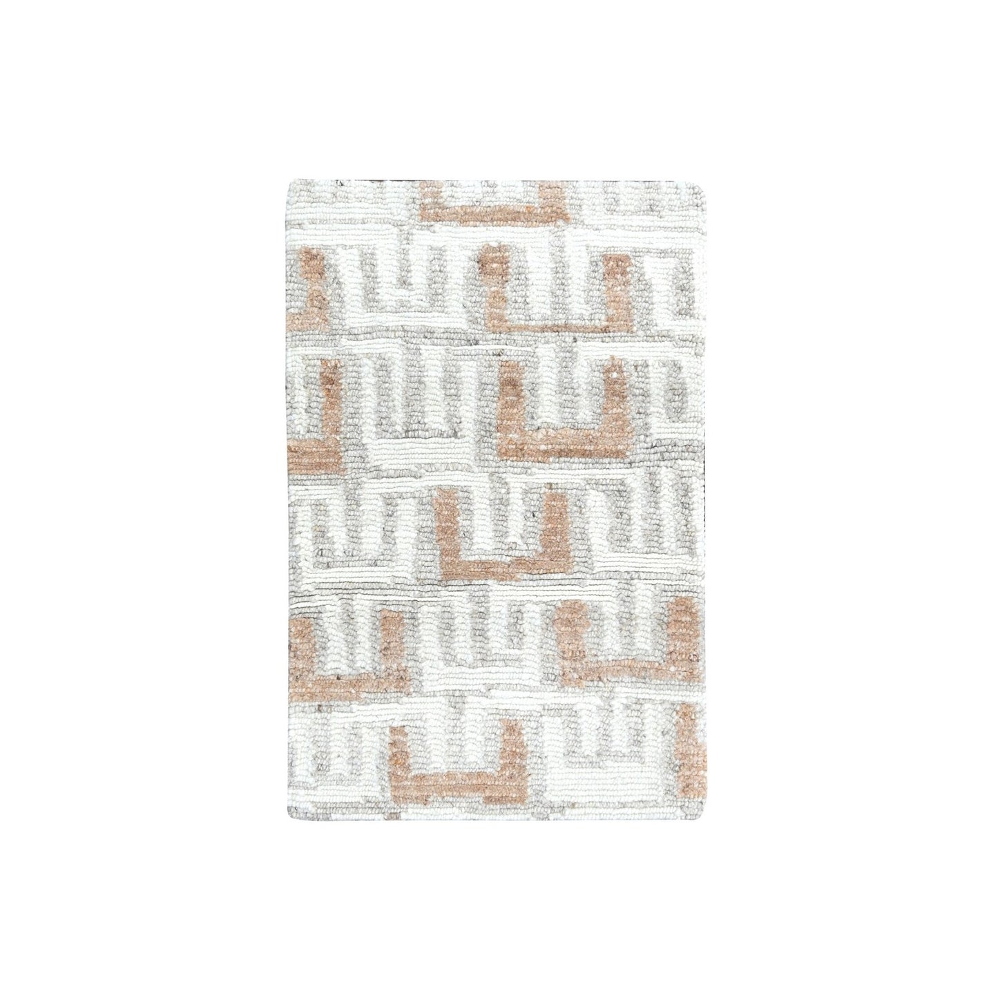 2'1"X3' Ivory Minimalist Swedish Design Flat Weave Hand Knotted Wool Rug