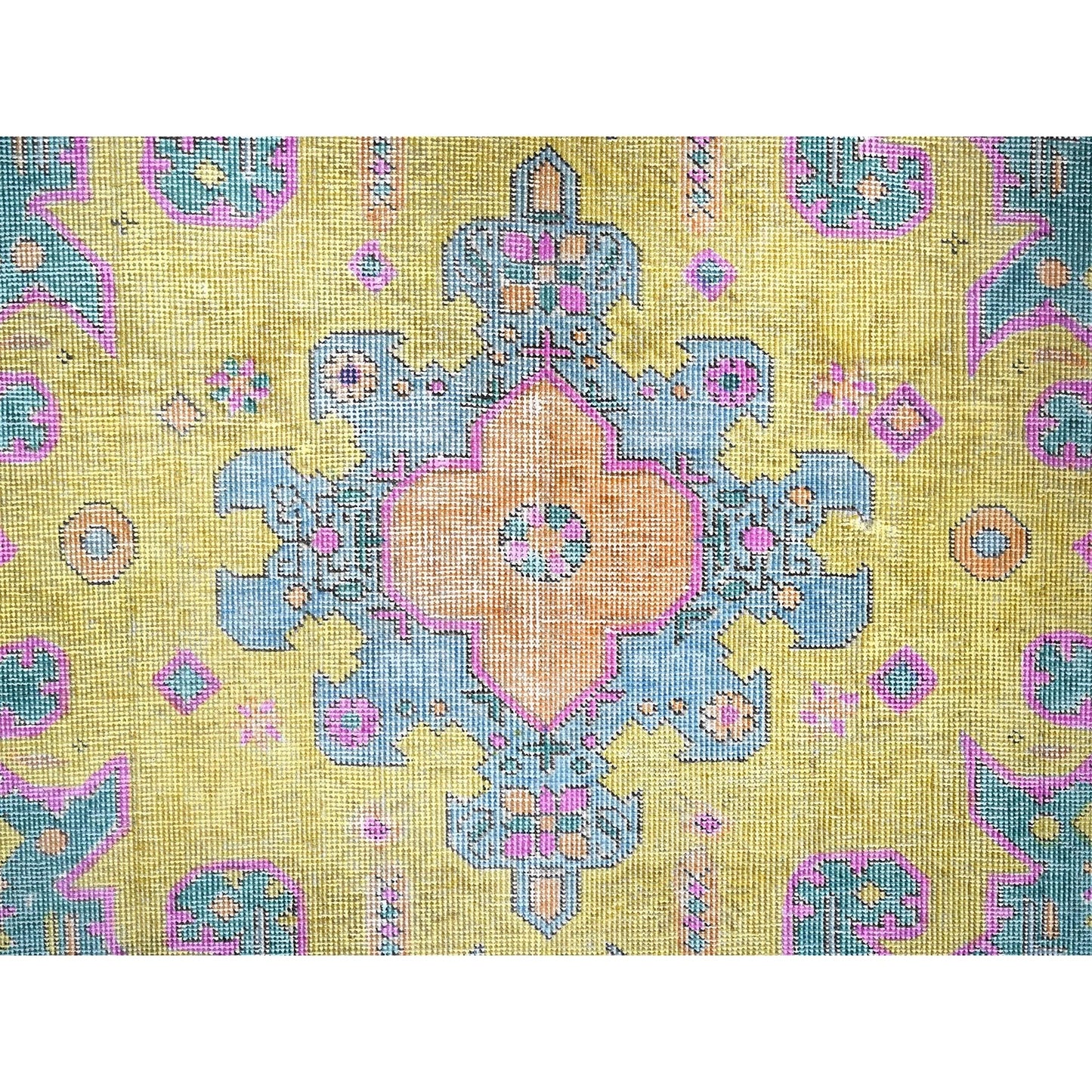 5'10"X9' Green Painted Vintage Zoroastrian Tebraz Hand Knotted Wool Rug