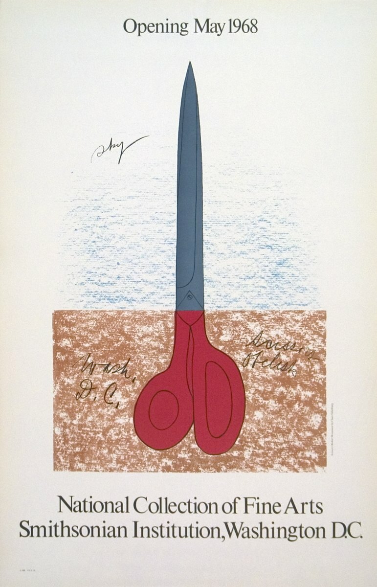 Claes Oldenburg Scissors As Monument " Lithograph Pop Art Red, Brow