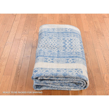 7'10"X9'8" Medium Sapphire Blue Pure Woolfine Peshawar Hand Knotted Rug