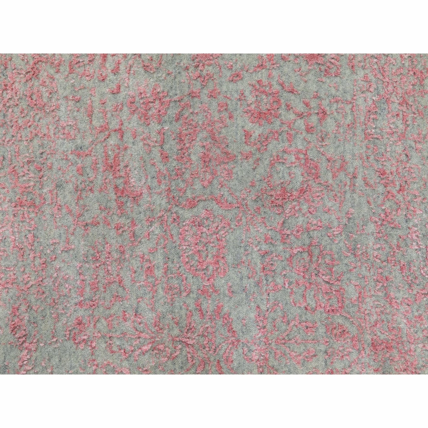 2'6"X9'10" Erased Farsian Design Wool & Art Silk Hand Loomed Jacquard Rug