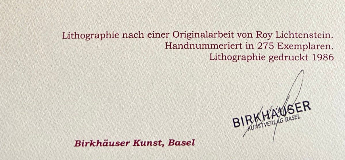 Roy Lichtenstein Lithograph Coa Signed With Pen Stamped Numbered In Pencil Rare