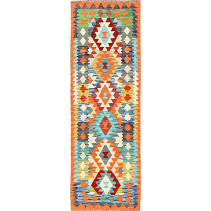 2'7"X8' Colorful Afghan Kilim 100% Wool Rug Flat Weave Hand Woven Runner
