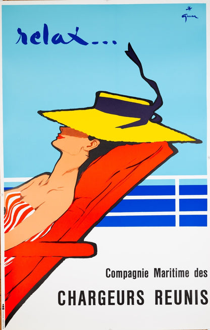 Linen Ren Gruau Relax Poster Chargeurs Runis 1970S Printing On