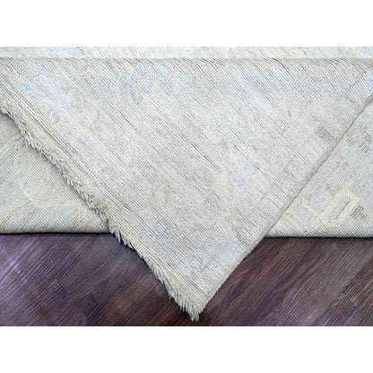 12'X14'8" White Hand Knotted Angora Oushak Leaf Design Wool Oversized Rug