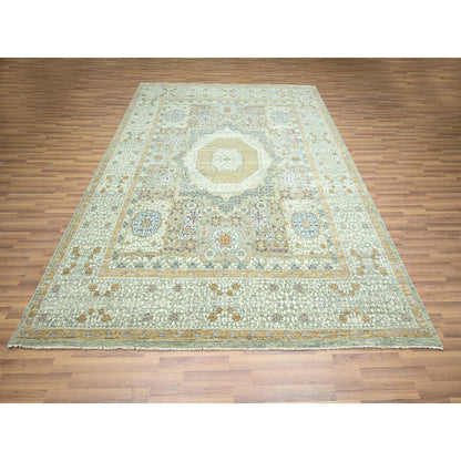 8'2"X10'4" Pistachio Green Mamluk Design Wool Hand Knotted Oriental Rug