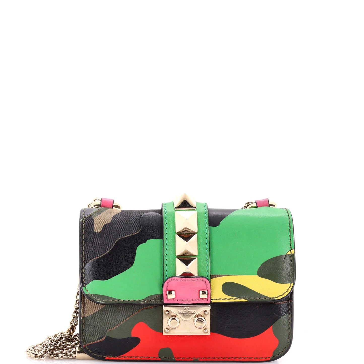 Valentino Garavani Glam Lock Shoulder Bag Camo Leather And Canvas Mini