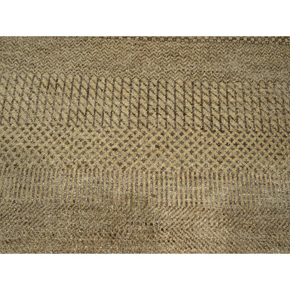 8'10"X12' Brown Modern Grass Design Hand Knotted Wool & Silk Oriental Rug