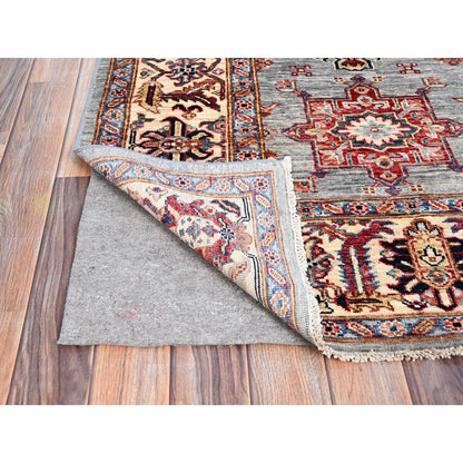 6'1"X9'6" Metallic Gray Soft Wool Super Kazak Hand Knotted Oriental Rug