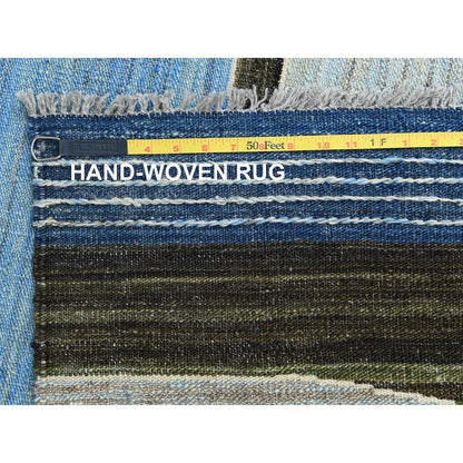 12'5"X15' Hand Woven Brown And Blue Mountain Design Flat Weave Kilim Rug