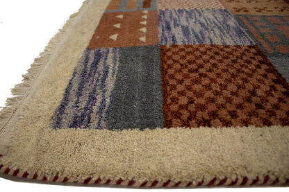 Handmade Tribal Checker Design Indo-Gabbeh Rug