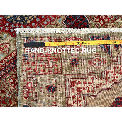 2'4"X24'7" Green Hand Knotted Mamluk Design Pure Wool Xl Runner Rug