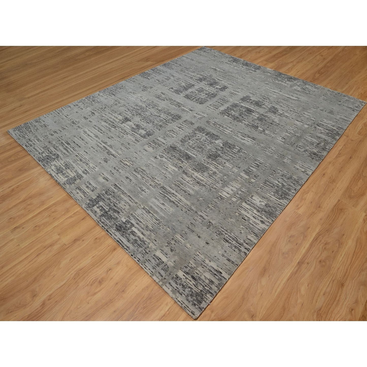 8'1"X10' Nevada Gray Modern Design Undyed Natural Wool Hand Knotted Rug