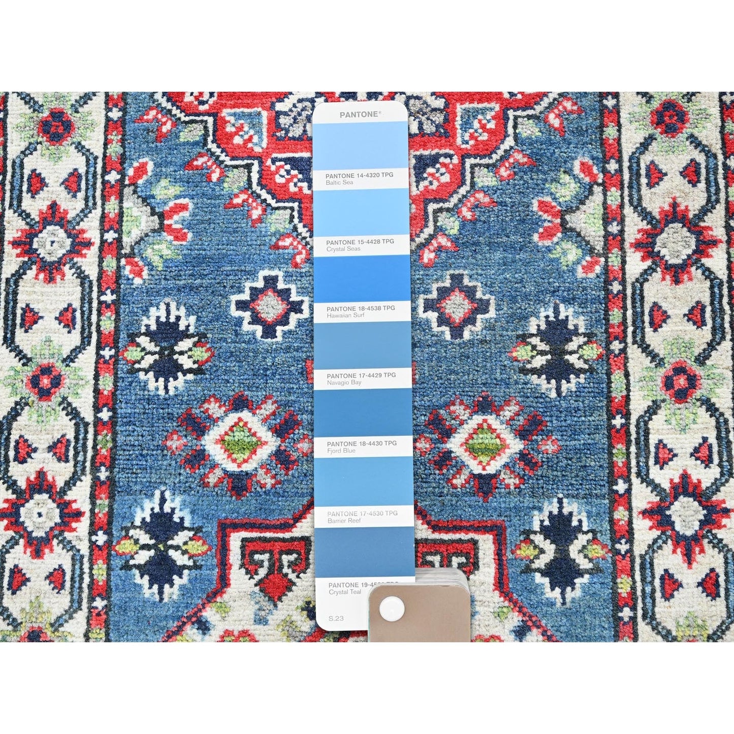 2'1"X6'1" Blue Kazak With Medallion Design All Wool Hand Knotted Runner Rug