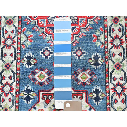 2'1"X6'1" Blue Kazak With Medallion Design All Wool Hand Knotted Runner Rug