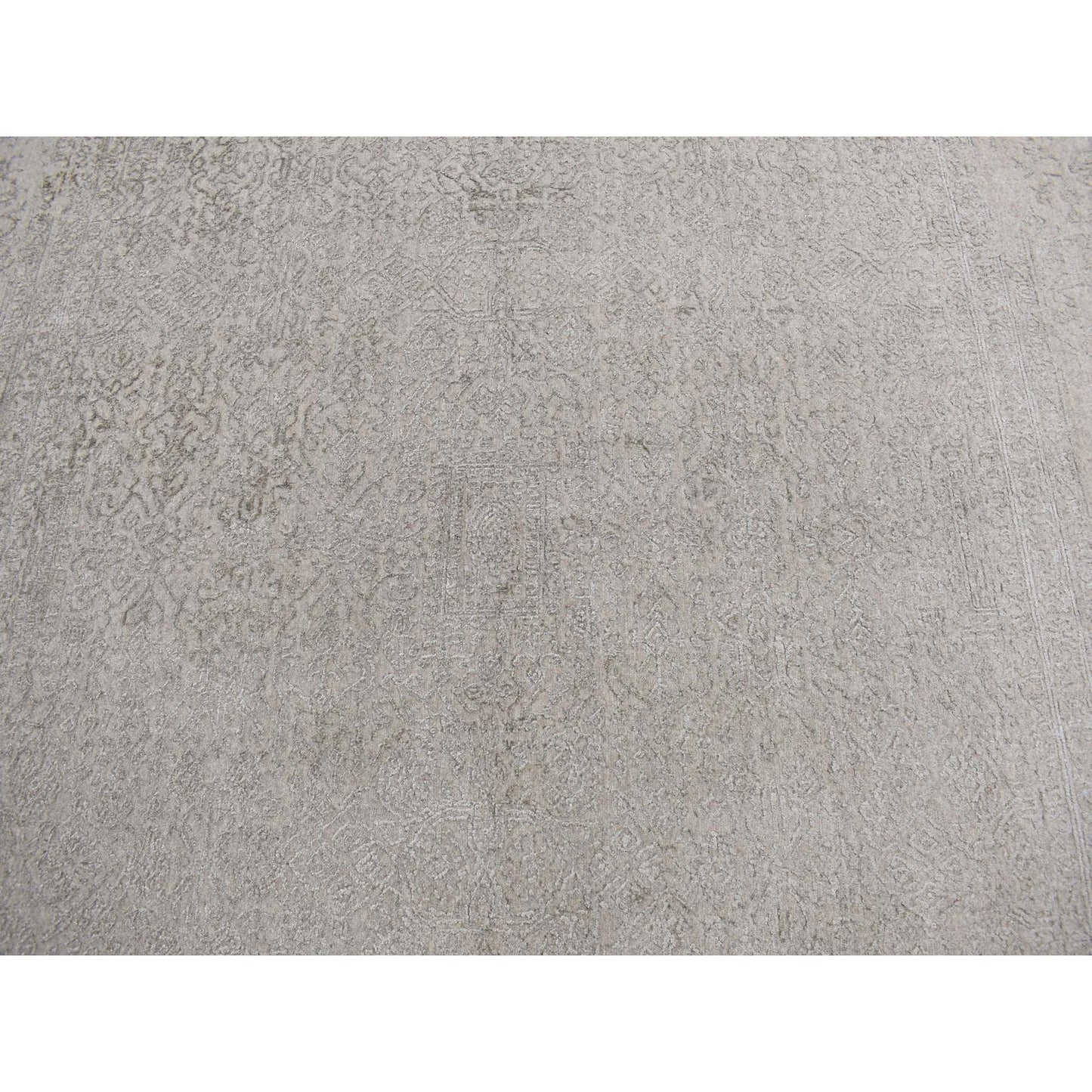 8'9"X12'1"Taupe Fine Jacquard Loomed Wool And Silk Zoroastrian Design Rug