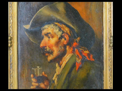 Romana Arregui Oil Painting Portrait Man with Wine Glass F3 Spanish Bilbao