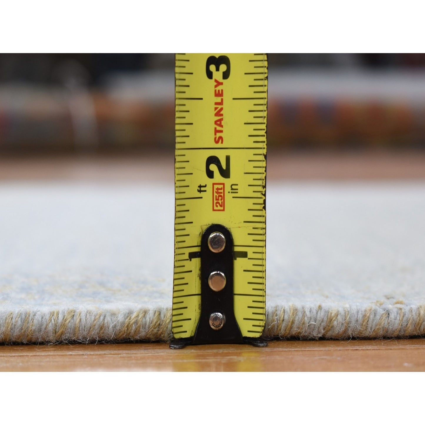 2'8"X9'1" Gray Modern Grass Design Hand Knotted Wool And Silk Runner Rug