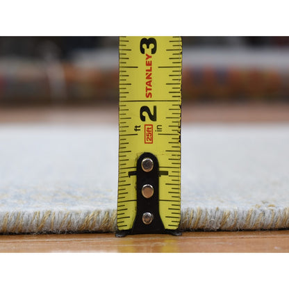 2'8"X9'1" Gray Modern Grass Design Hand Knotted Wool And Silk Runner Rug