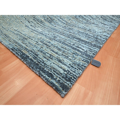 8'X10'1" Blue Horizontal Ombre Design Wool And Pure Silk Hand Knotted Rug