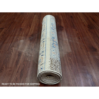 2'10"X9'7" White Kashkuli Animal Figurines Wool Hand Knotted Runner Rug