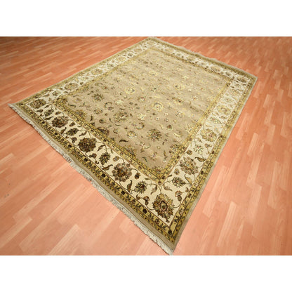 7'8"X9'10" Brown Rajasthan Leaf Design Hand Knotted Wool And Silk Rug