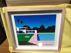 Hiroshi Nagai modern silkscreen signed poolside framed print