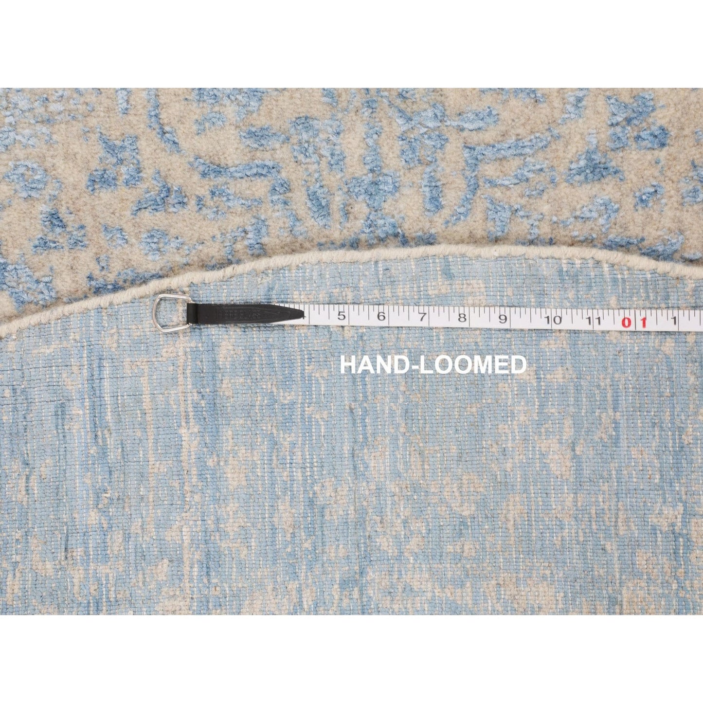 5'9"X5'9" Blue Jacquard Hand Loomed Wool & Art Silk Pomegranate Round Rug