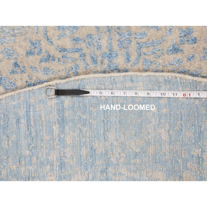 5'9"X5'9" Blue Jacquard Hand Loomed Wool & Art Silk Pomegranate Round Rug