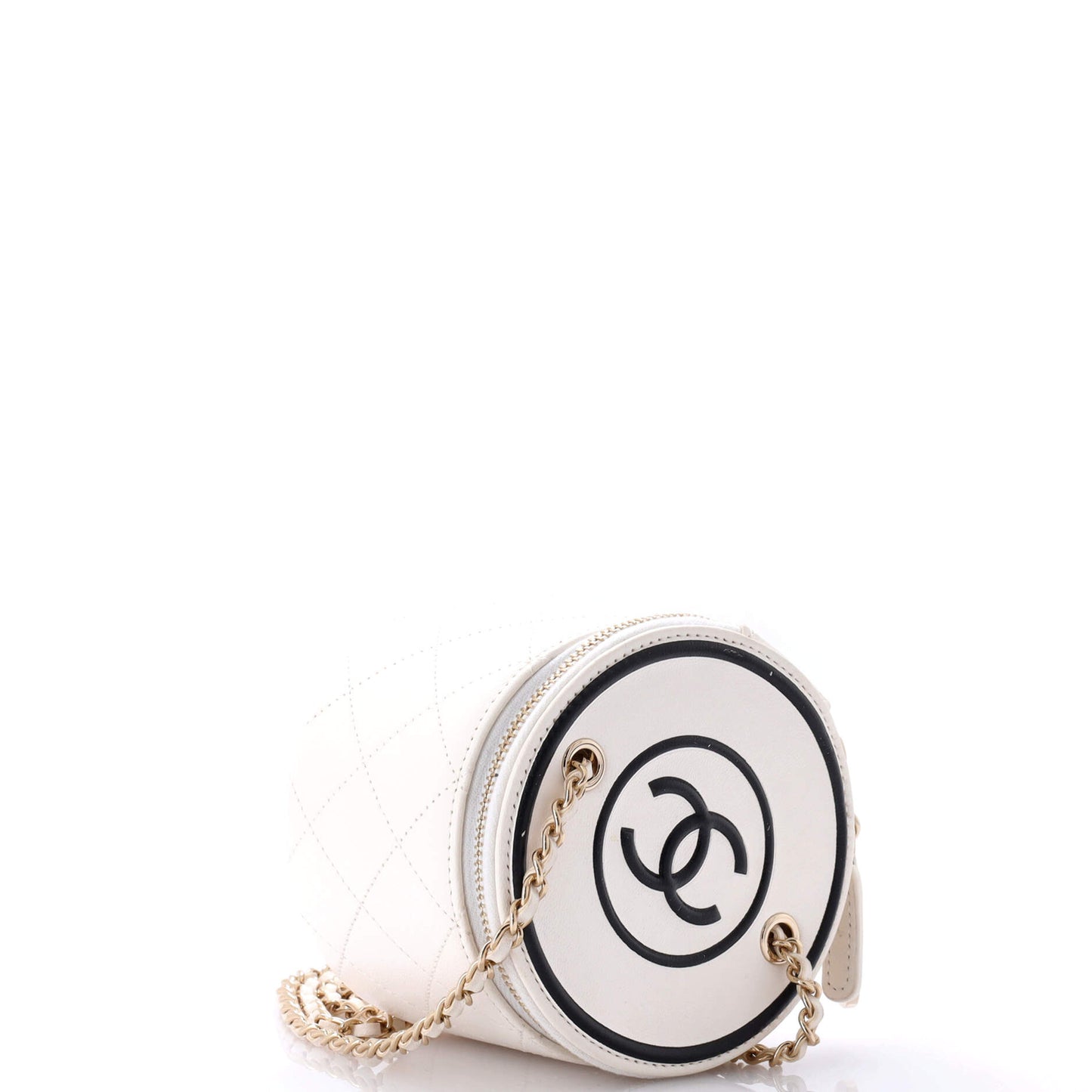 Chanel Cc Round Vanity Case With Chain Quilted Lambskin Mini