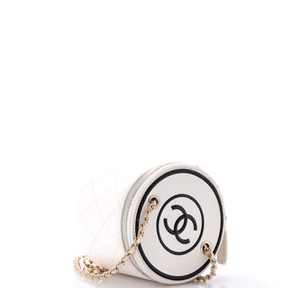 Chanel Cc Round Vanity Case With Chain Quilted Lambskin Mini