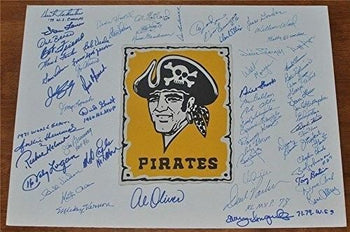 Pirates Hall Of Famers & Stars Autographed/Signed Logo Poster 60+ Sigs Jsa 56394