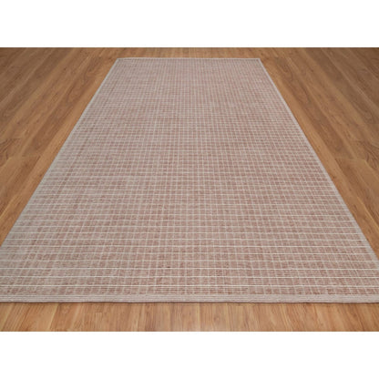 10'1"X14' Rose Pink Modern Plain Decor Box Design Loomed Knotted Wool Rug