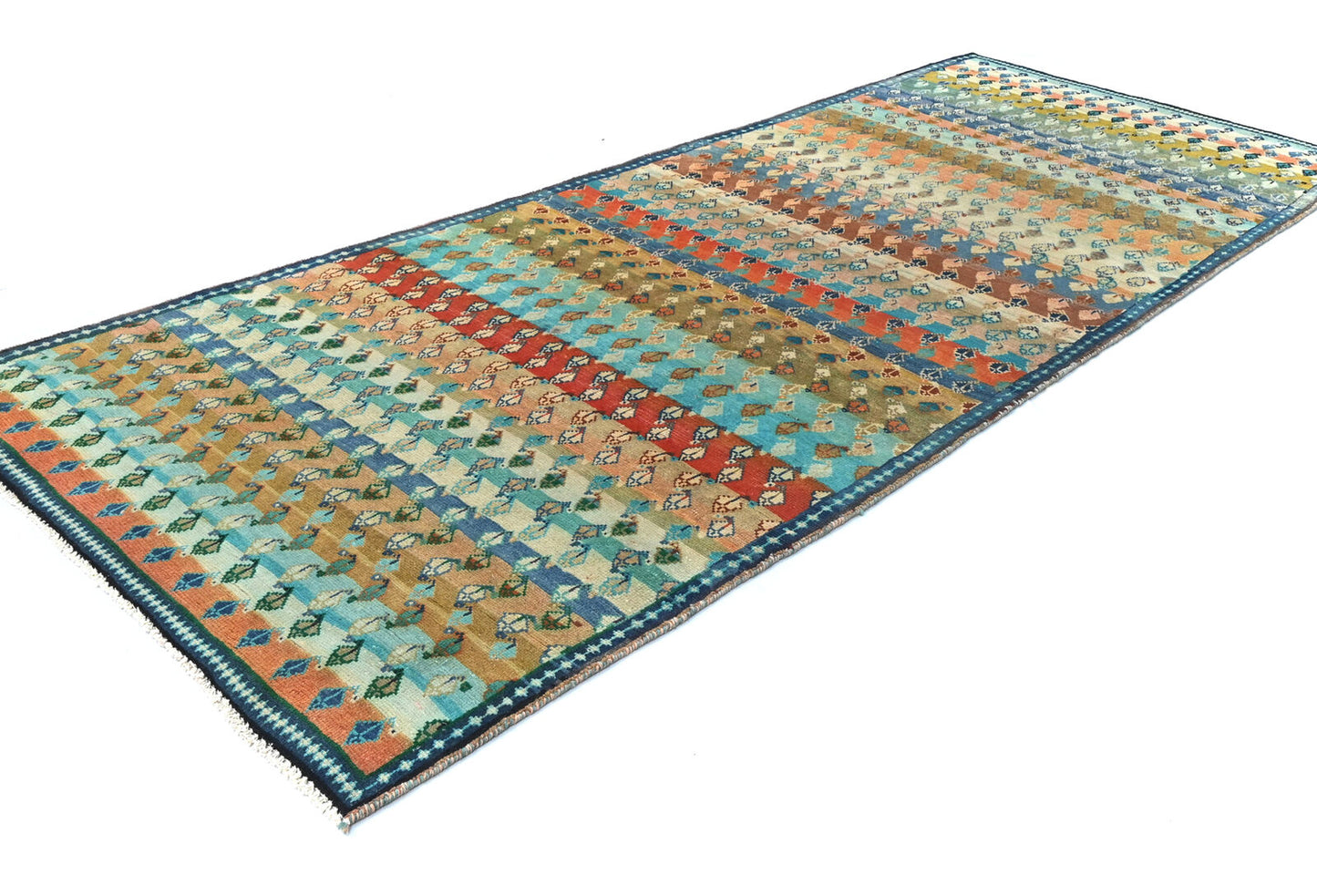 Multicolored Semi-Antique Tribal Oriental Runner