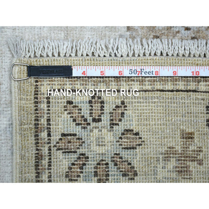 2'10"X13'9" Light Gray Angora Ushak Afghan Wool Hand Knotted Runner Rug