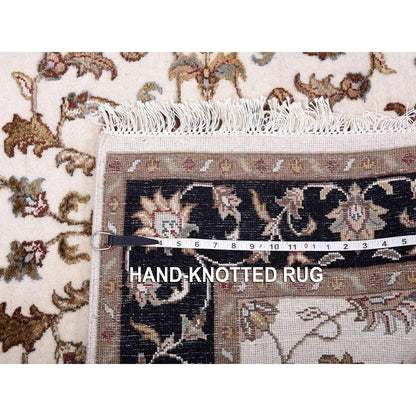 4'1"X6' Ivory, Hand Knotted, Rajasthan, Wool And Silk, Oriental, Rug