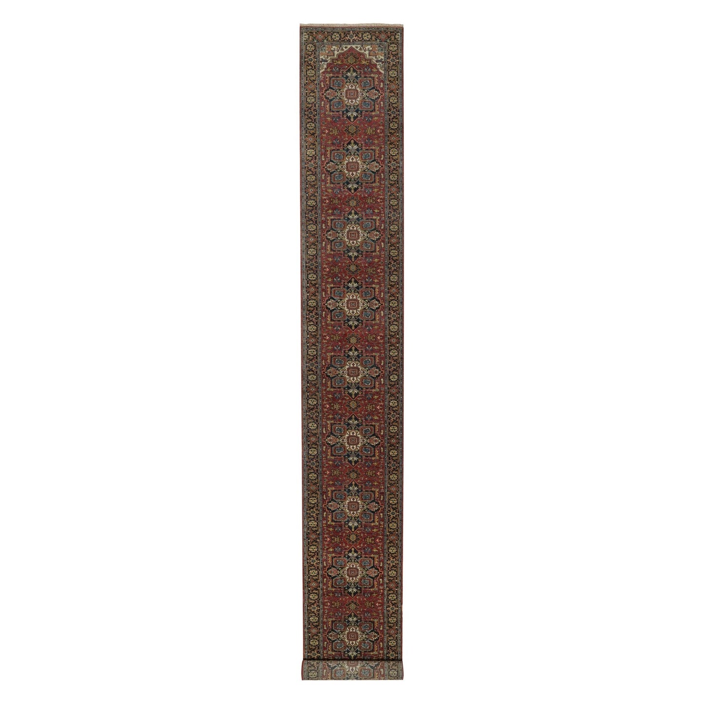 2'7"X20'4" Red Hand Knotted Wool Runner Rug Antiqued Fine Heris Revival
