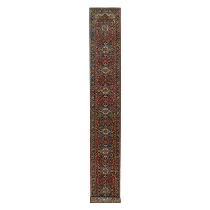 2'7"X20'4" Red Hand Knotted Wool Runner Rug Antiqued Fine Heris Revival