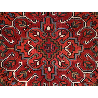 10'X12'5" Red 100% Wool Hand Knotted Semi Antique Zoroastrian Heris Rug