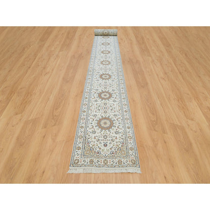2'6"X22'9" White Hand Knotted Nain Design 250 Kpsi Wool Xl Runner Rug