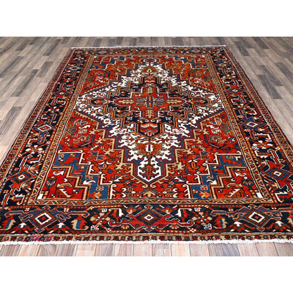6'10"X8'10" Chili Red Vintage Zoroastrian Heris Pure Wool Hand Knotted Rug
