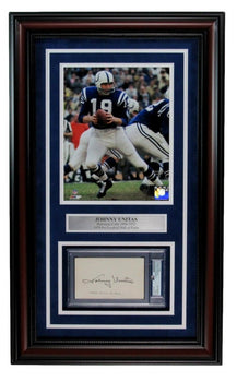 Johnny Unitas Hof Signed 3X5 Index Card W/ Photo Colts Framed Psa/Dna 191614