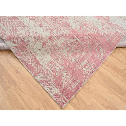 9'X11'10" Pink Jacquard Hand Loomed All Over Design Wool And Silk Rug