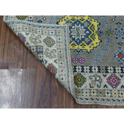 3'3"X5' Colorful Gray Fusion Kazak Pure Wool Hand Knotted Oriental Rug