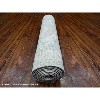 2'7"X9'6" Ice Cube Gray Fine Aryana Peshawar Runner Oriental Rug