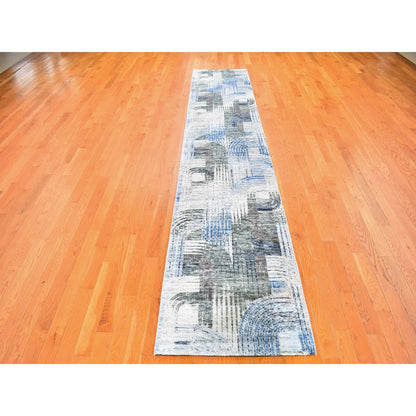2'7"X12' The Intertwined Passage Silk -Text Wool Hand Knotted Runner Rug