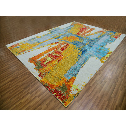 10'3"X14' Daisy Ivory Modern Abstract Design Pure Wool Hand Knotted Rug