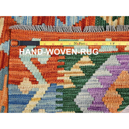 3'7"X5' Orange Flat Weave Afghan Kilim Pure Wool Hand Woven Reversible Rug