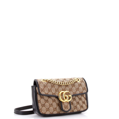 Gucci Gg Marmont Flap Bag Diagonal Quilted Gg Canvas With Leather Mini