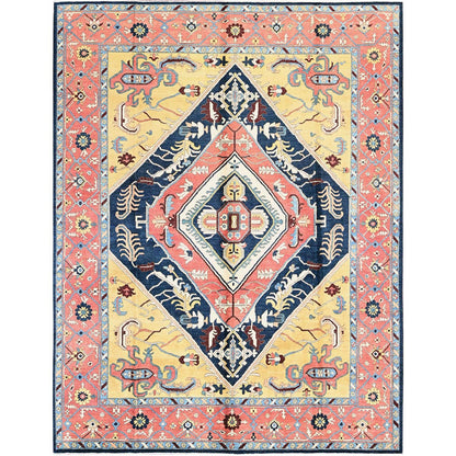 9'X11'8" Yellow Peshawar With Seeripe Heris Design Wool Hand Knotted Rug